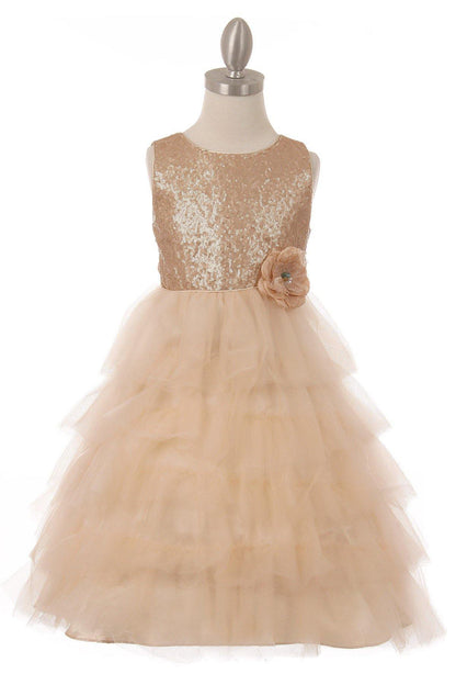Sleeveless Beaded and Layered  Flower Girl Dress - The Dress Outlet Cinderella Couture
