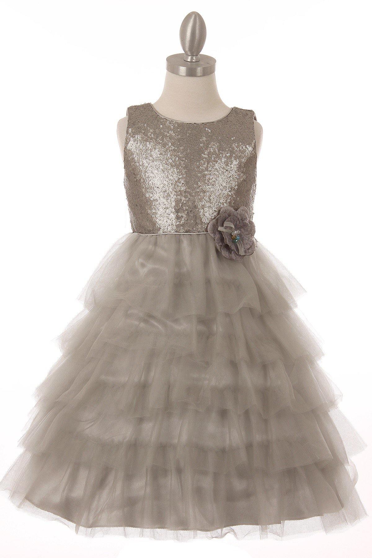 Sleeveless Beaded and Layered  Flower Girl Dress