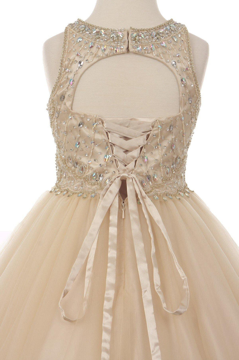Round Neck Short Sleeves Ankle-Length Flower Girl Party Dress with Sash