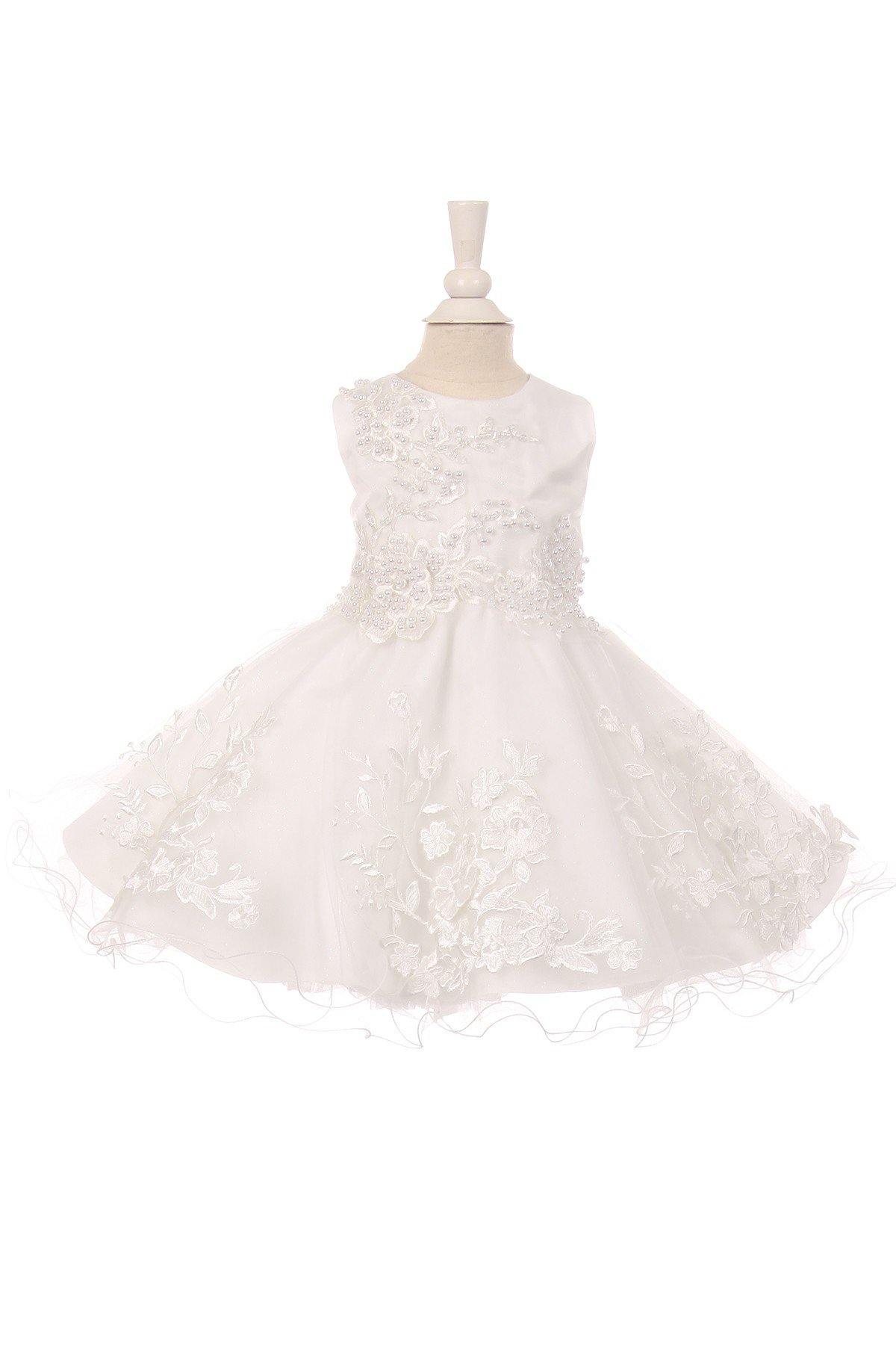 Sleeveless Embroidered Design Flower Girls Dress - The Dress Outlet Cinderella Couture