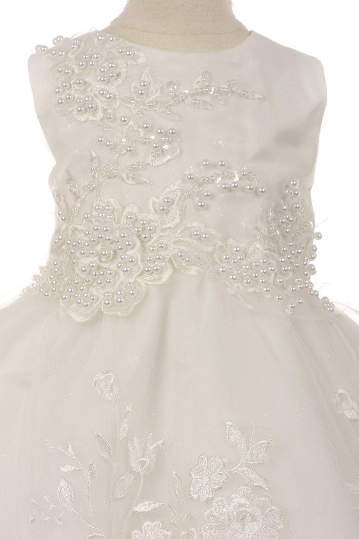 Sleeveless Embroidered Design Flower Girls Dress - The Dress Outlet Cinderella Couture