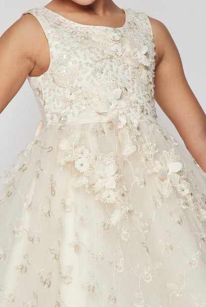 Sleeveless Embroidery Flower Girls Dress - The Dress Outlet Cinderella Couture