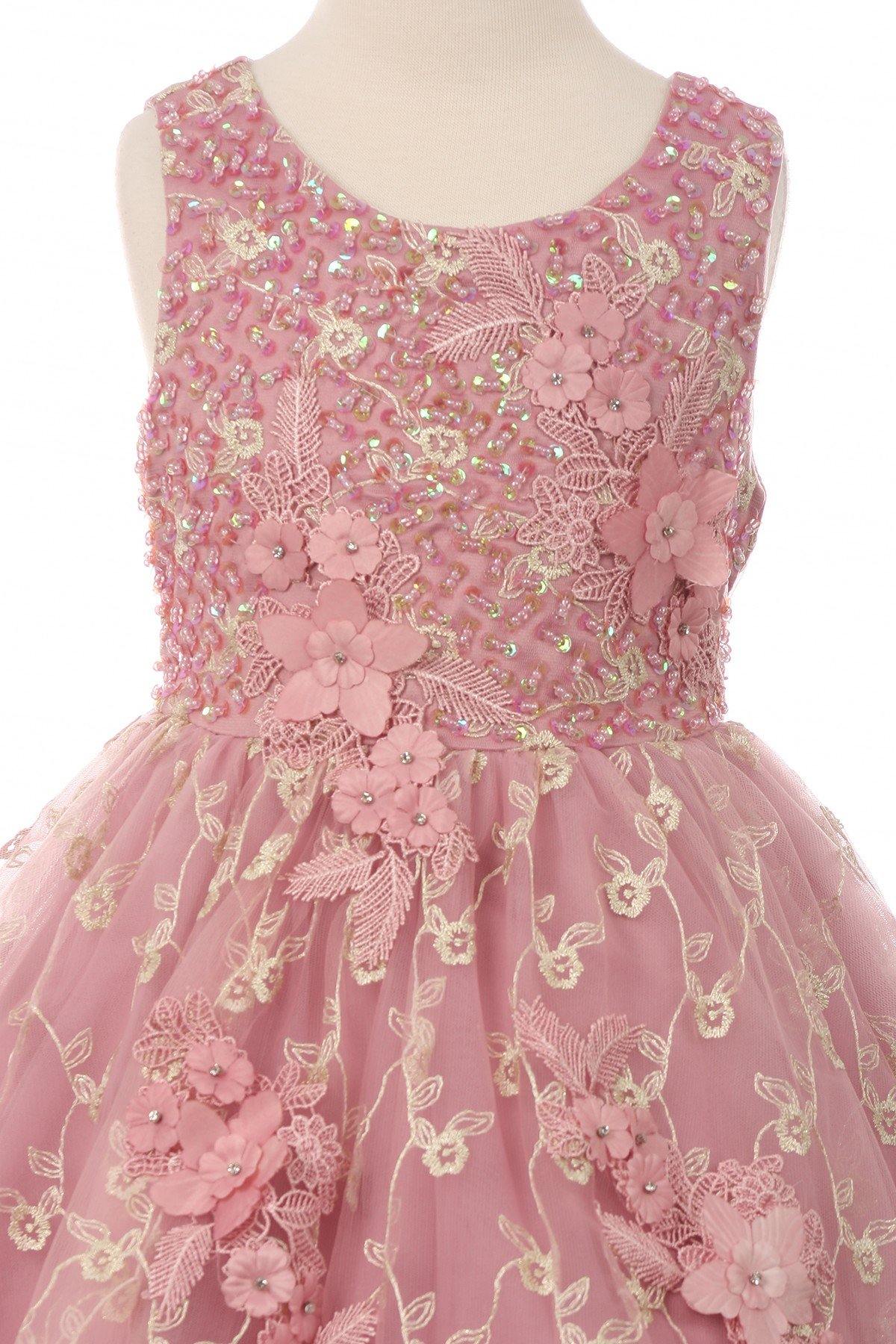 Sleeveless Embroidery Flower Girls Dress