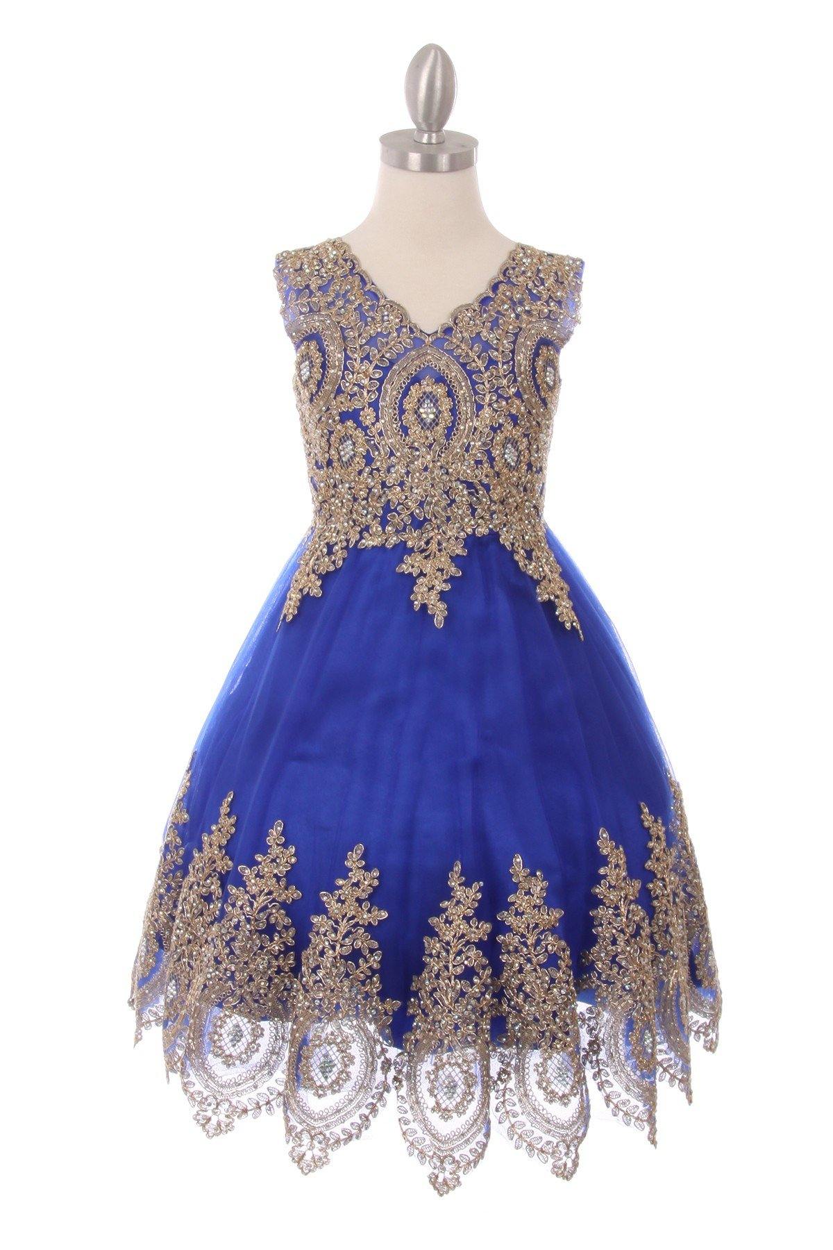 Sleeveless Gold Embellished Short Party Flower Girl Dress - The Dress Outlet Cinderella Couture