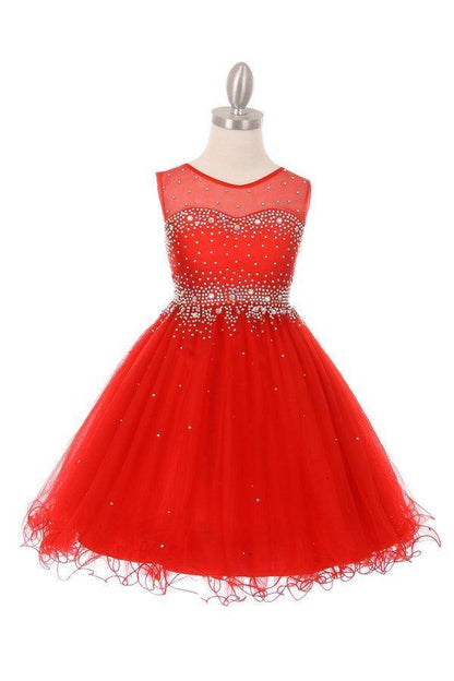 Sleeveless Illusion Neckline Sparkle Dress Flower Girls Sale - The Dress Outlet