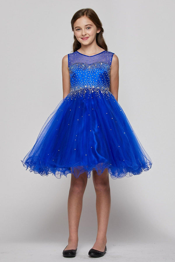 Little Girls Blush AB Rhinestone Illusion Party Flower Girl Dress