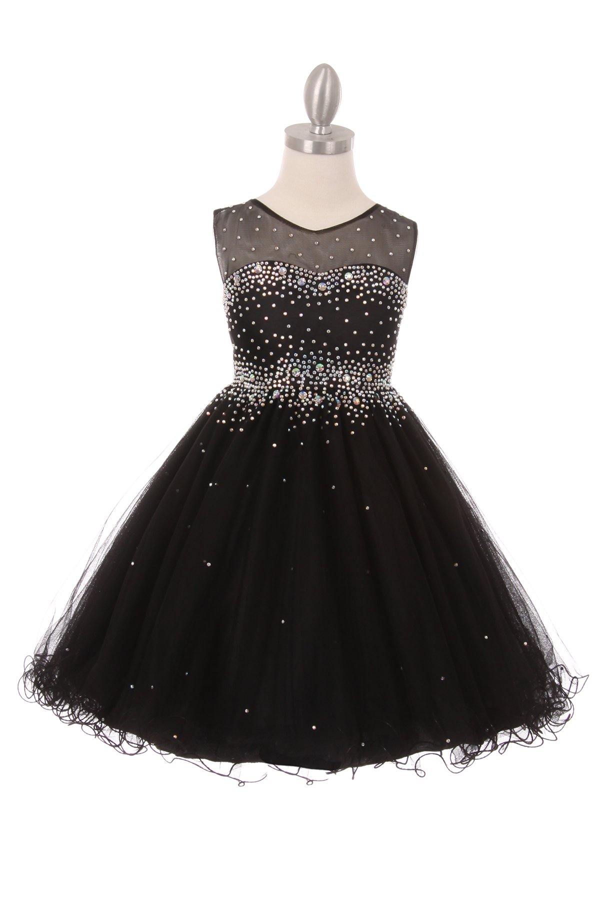 Sleeveless Illusion Neckline Sparkle Flower Girl Dress - The Dress Outlet Cinderella Couture