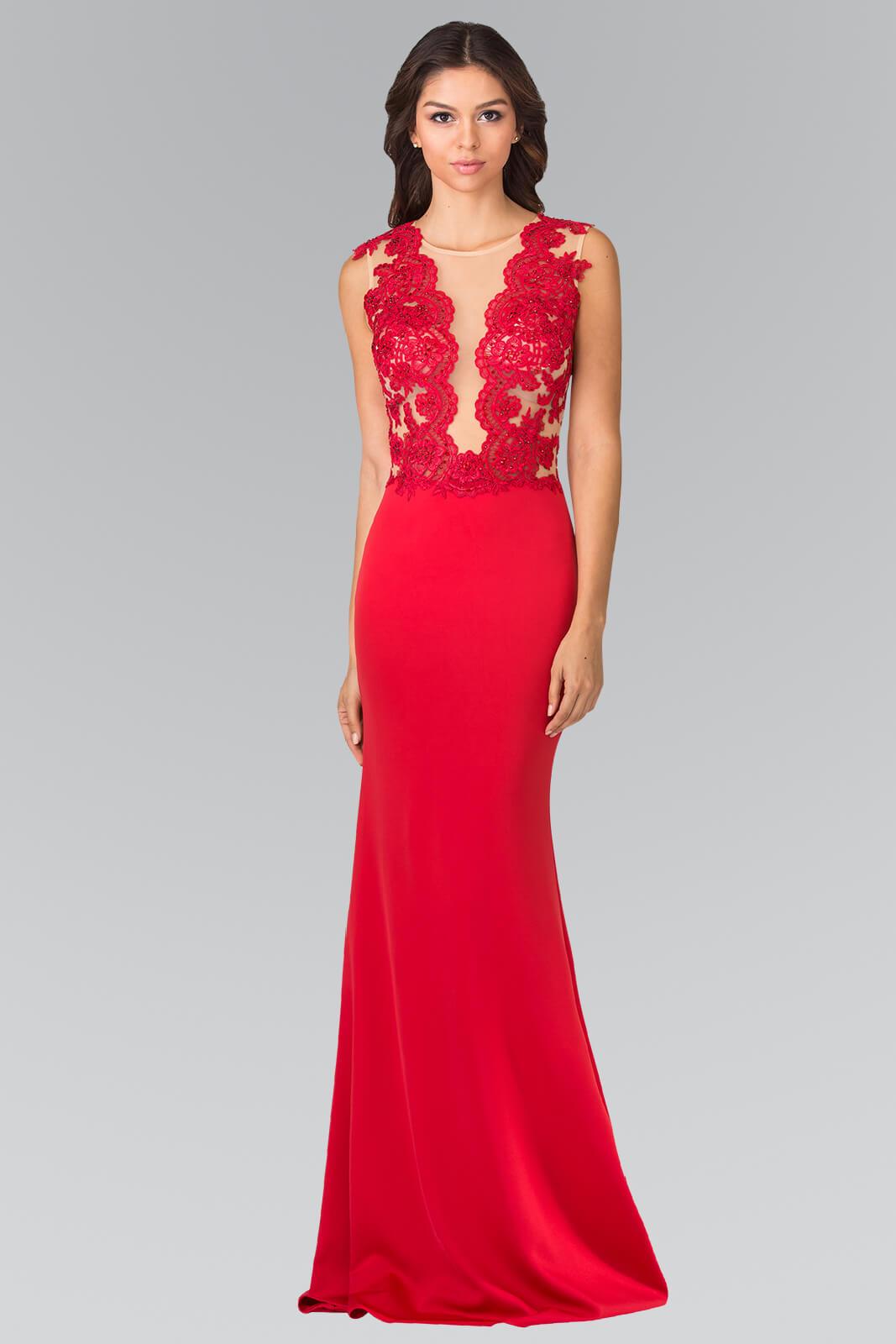 Sleeveless Lace Embellished Long Prom Dress - The Dress Outlet Elizabeth K