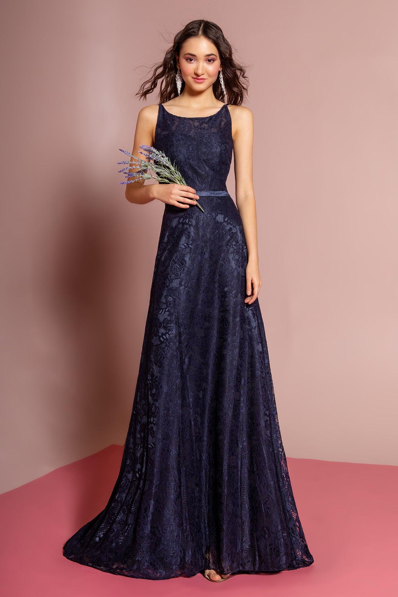 Charcoal Sleeveless Lace Open Back Prom Dress Formal