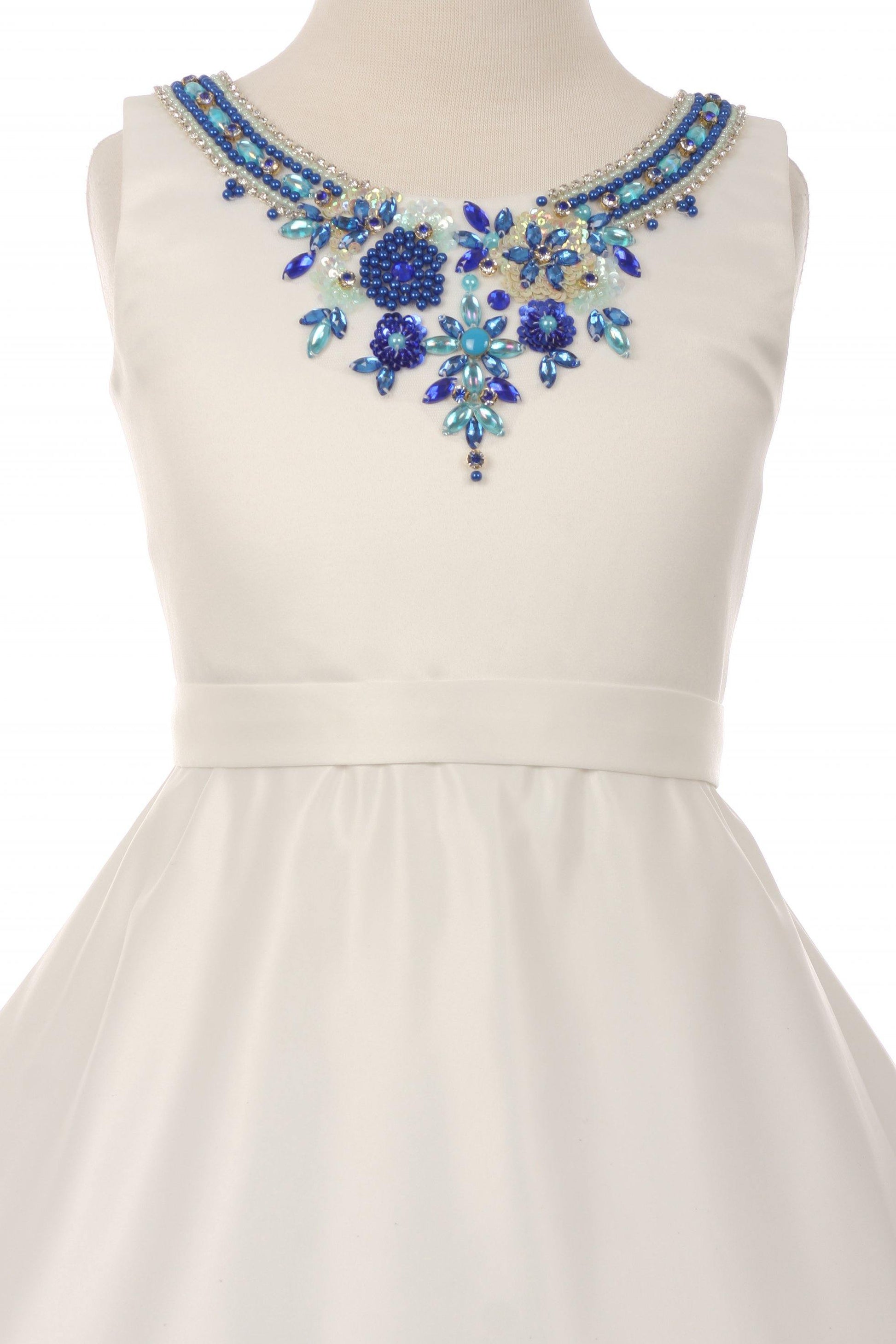 Sleeveless Rose Print Dress with Embellished Neckline Flower Girl