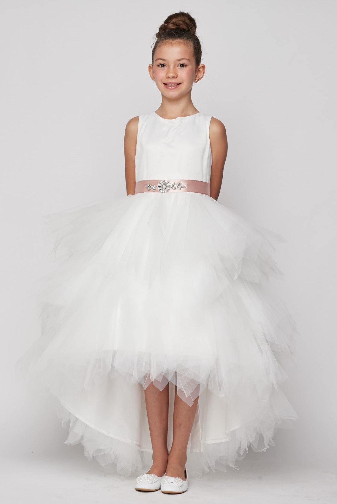 Sleeveless Satin High Low Flower Girls Dress