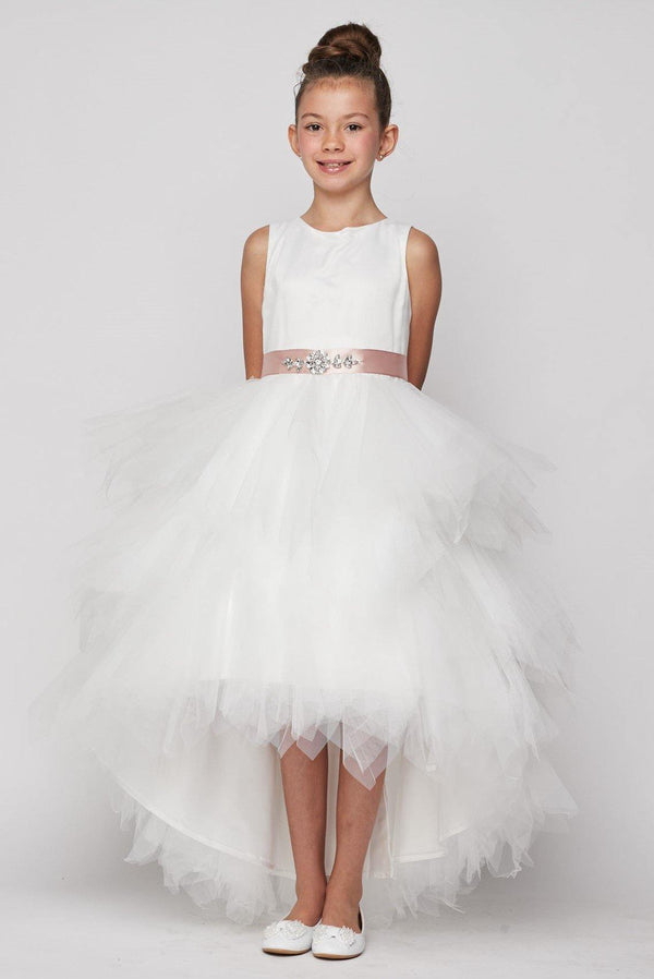 Sleeveless Satin High Low Flower Girls Dress