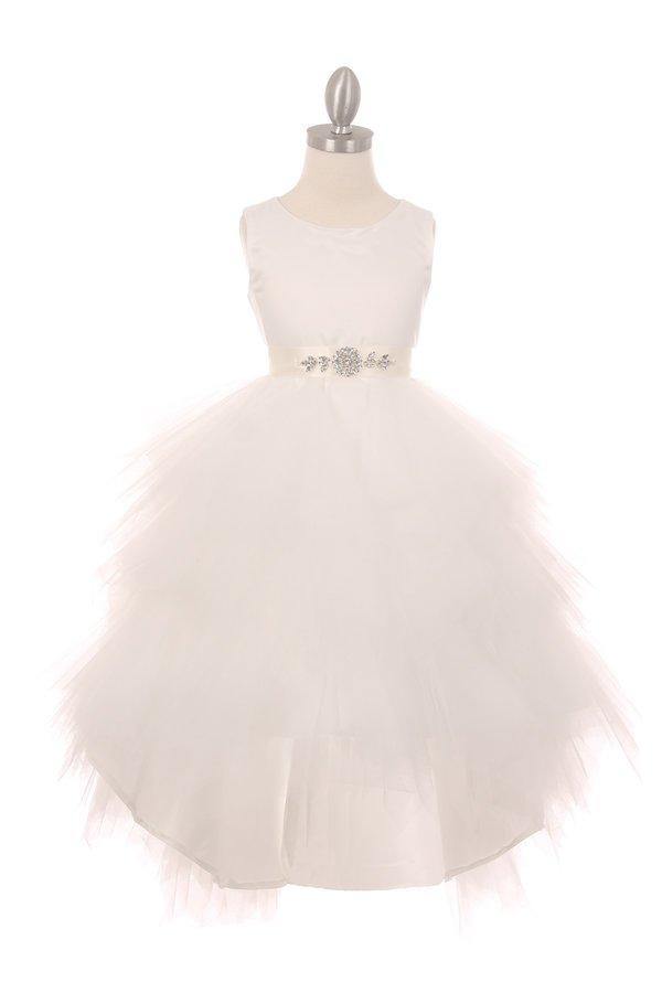 Sleeveless Satin High Low Flower Girls Dress