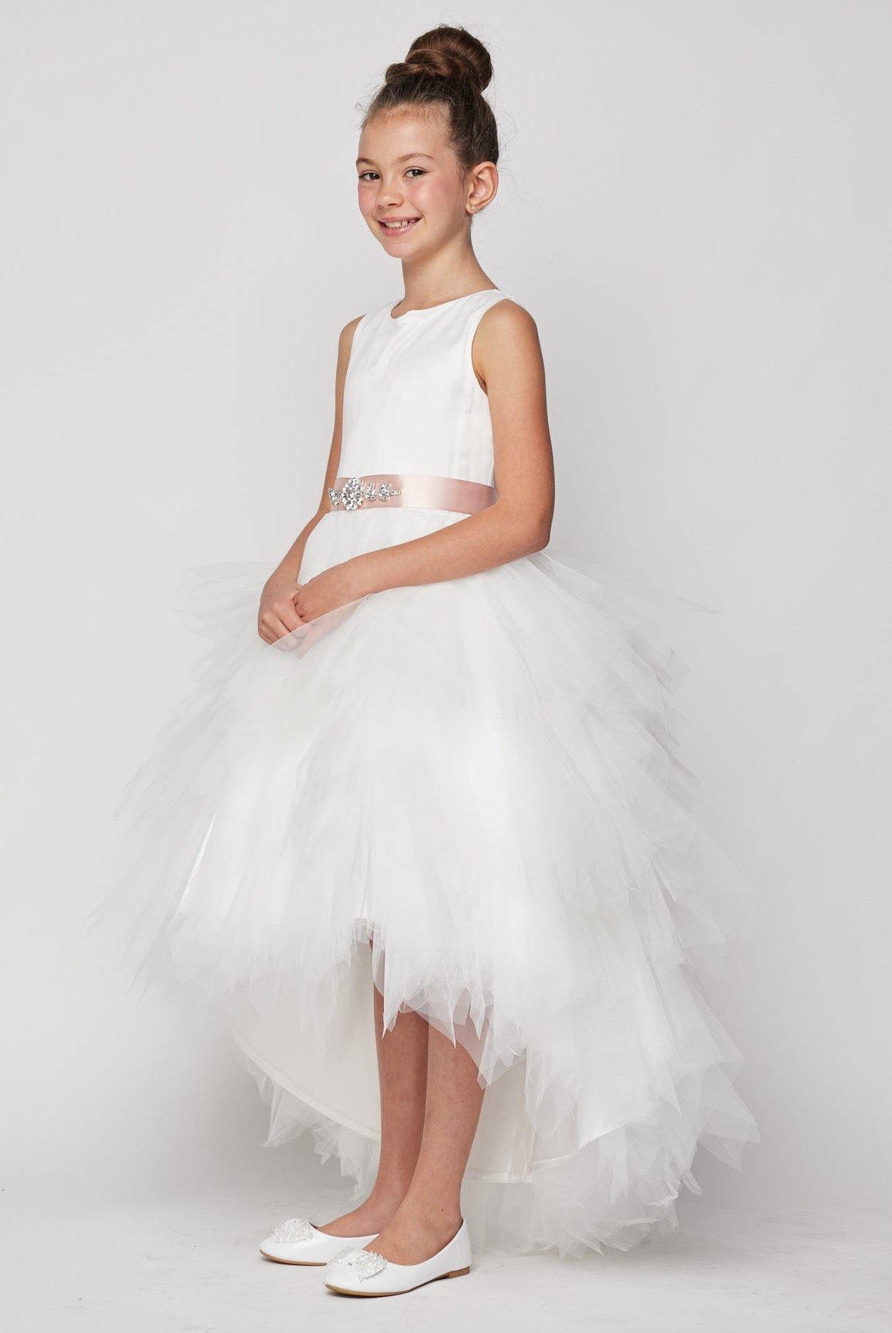 Sleeveless Satin High Low Flower Girls Dress