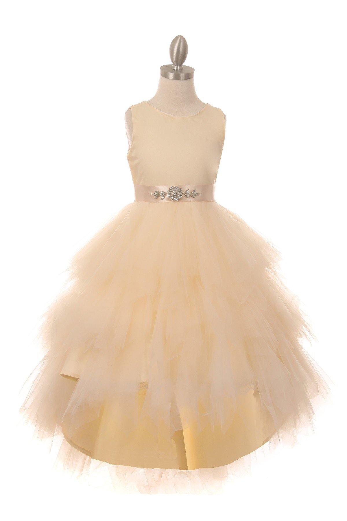 Sleeveless Satin High Low Flower Girls Dress