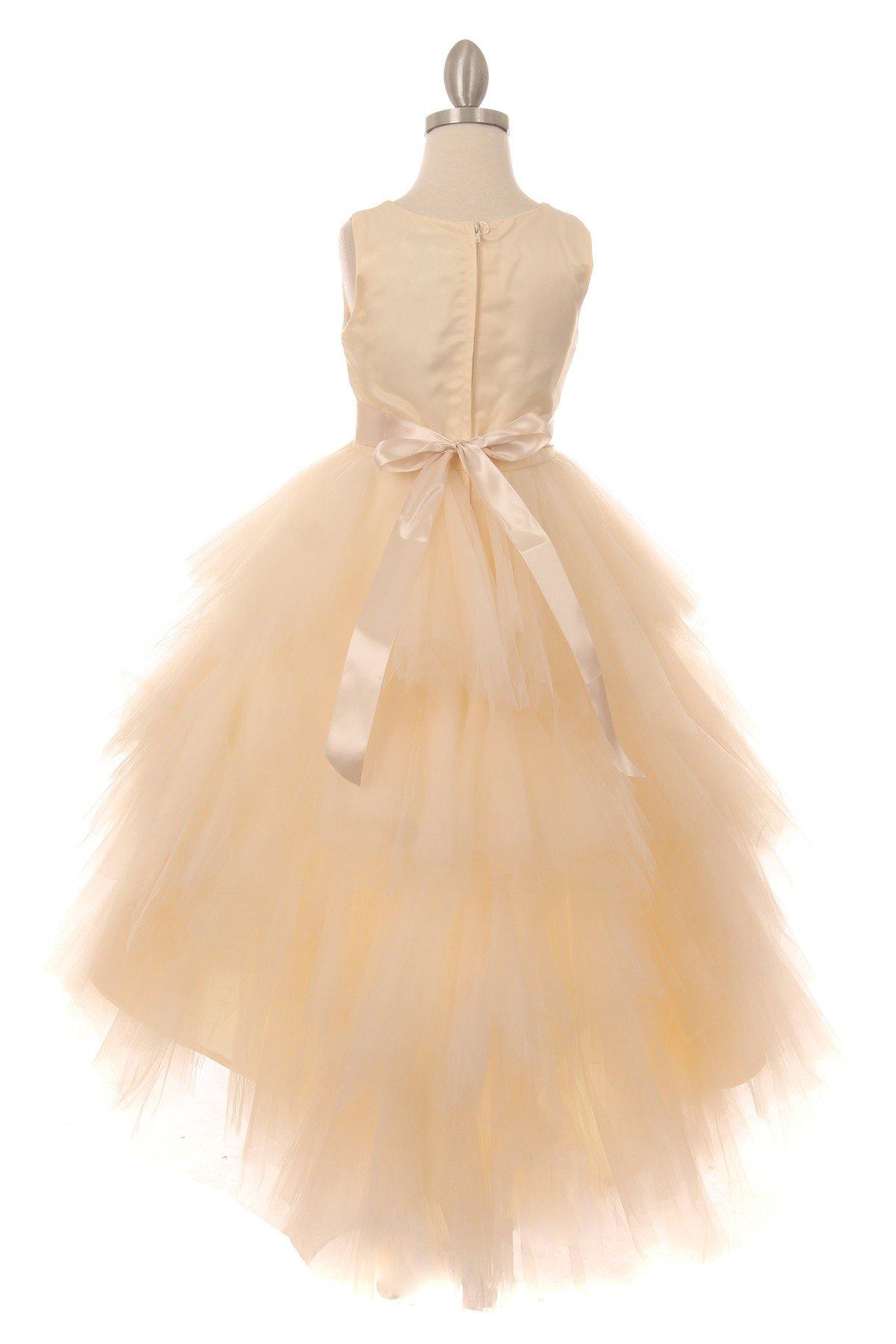 Sleeveless Satin High Low Flower Girls Dress