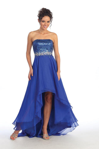 Elegant A-line Strapless Chiffon Ruffle Chiffon High Low Midi Prom Dress