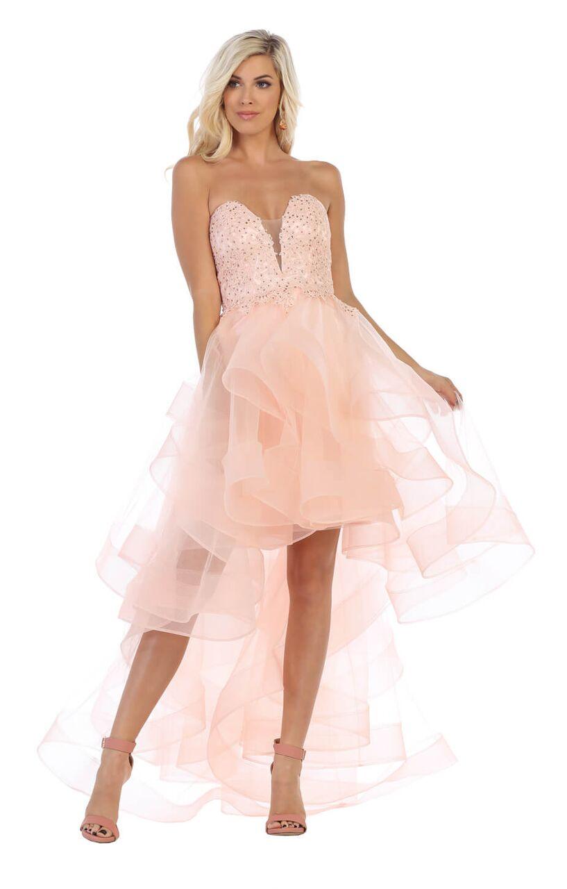 Strapless High Low Prom Dress Ruffled Skirt Gown - The Dress Outlet May Queen