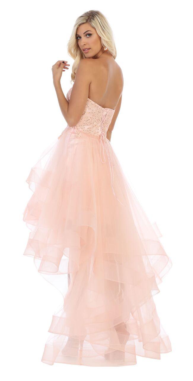 Strapless High Low Prom Dress Ruffled Skirt Gown - The Dress Outlet May Queen