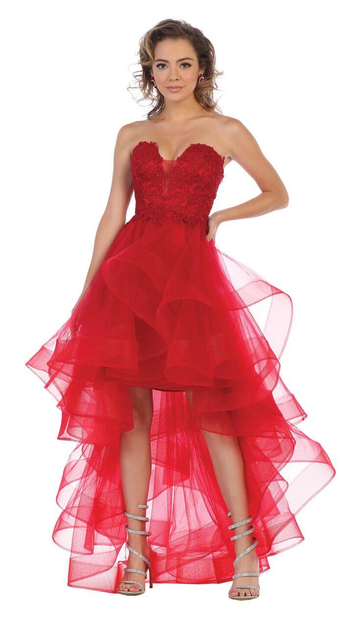 Strapless High Low Prom Dress Ruffled Skirt Gown - The Dress Outlet May Queen