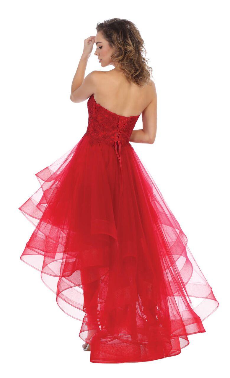 Strapless High Low Prom Dress Ruffled Skirt Gown - The Dress Outlet May Queen