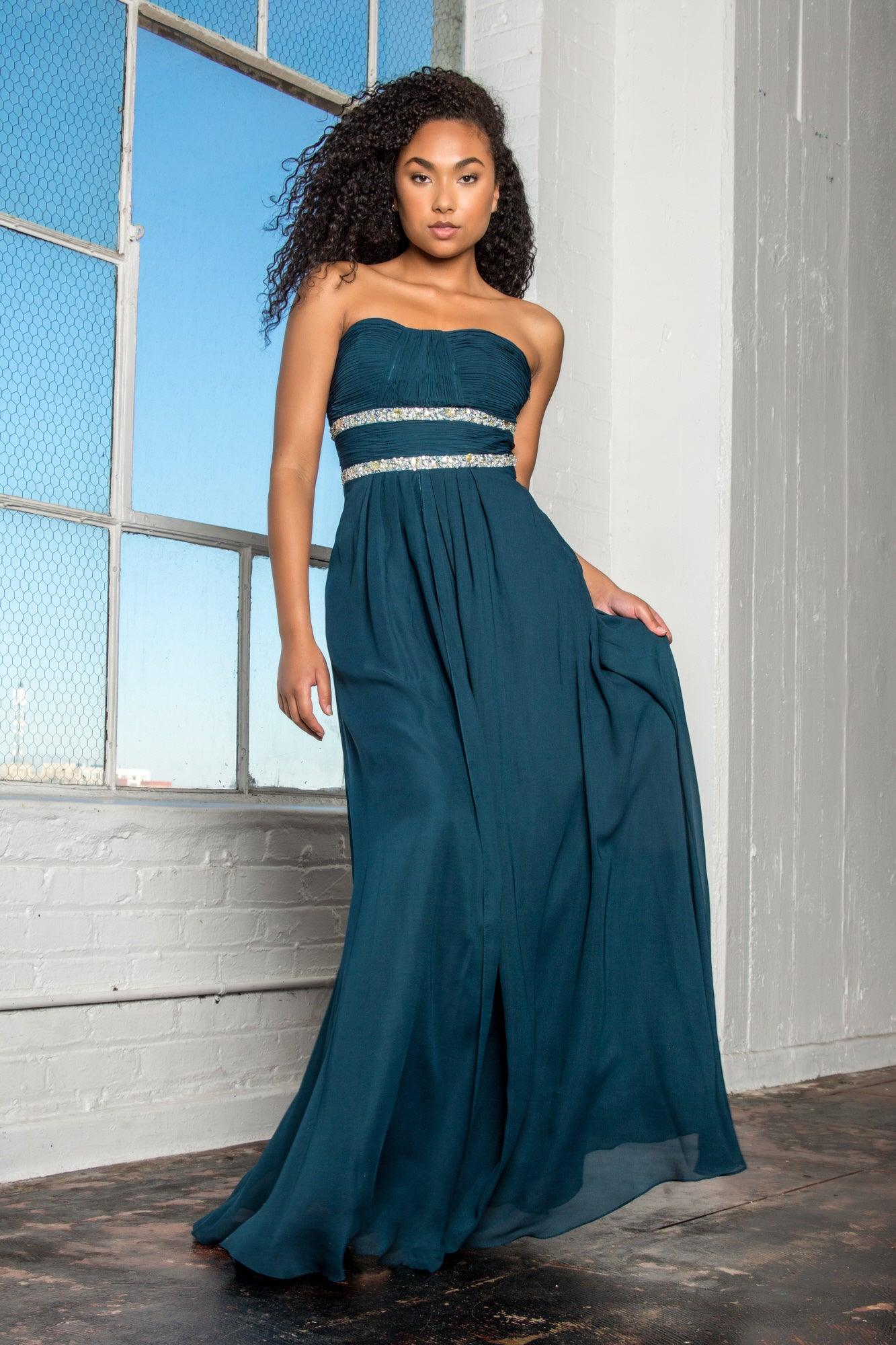 Strapless Long Prom Chiffon Dress Formal - The Dress Outlet Elizabeth K