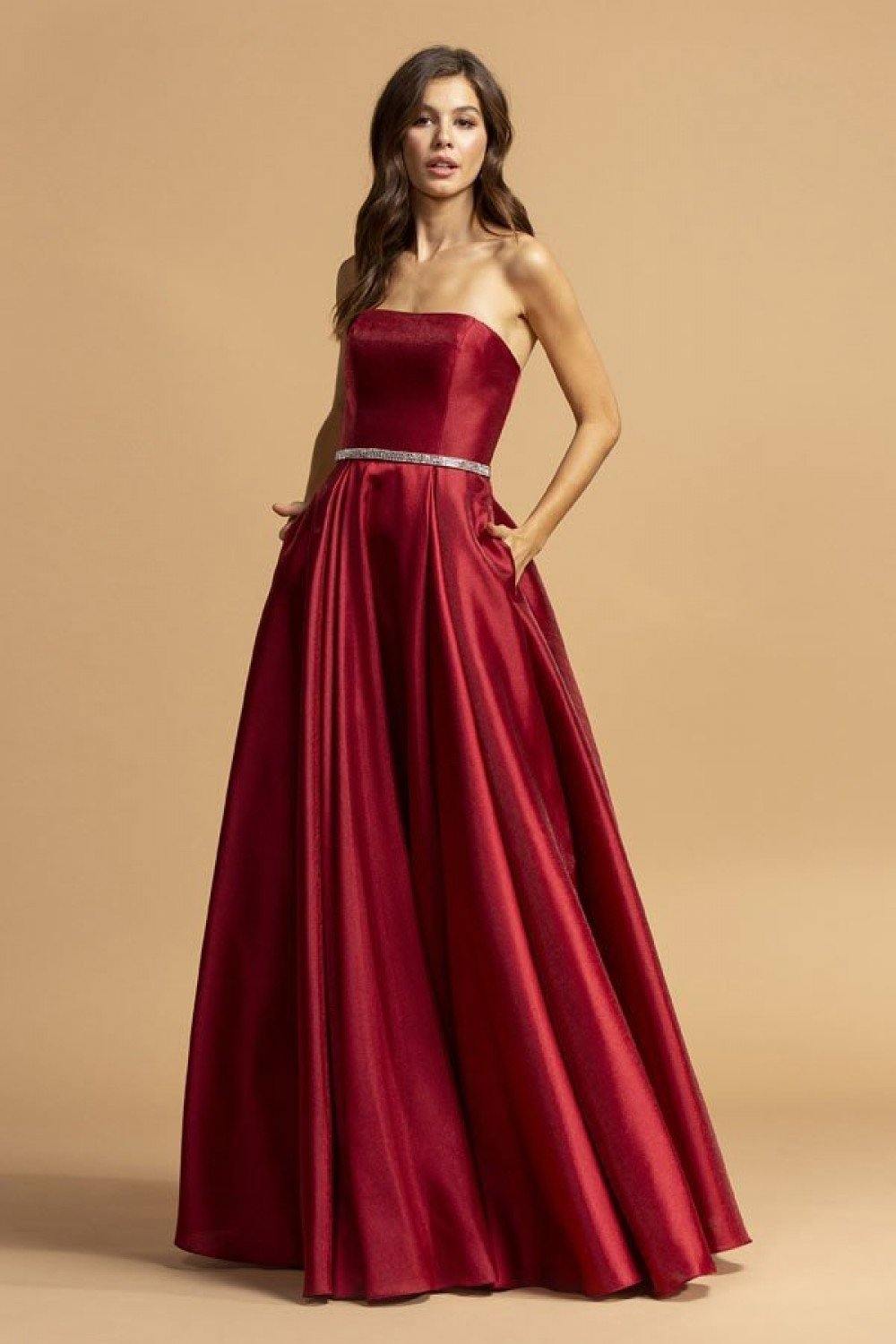 Strapless  Long Prom Dress with Pockets - The Dress Outlet ASpeed