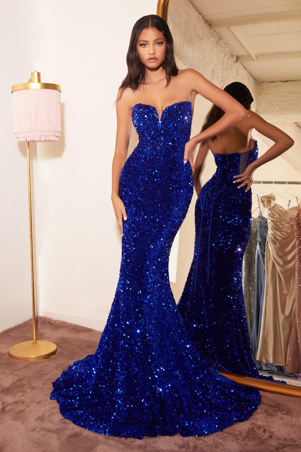 Strapless Long Sequinced Prom Dress - The Dress Outlet