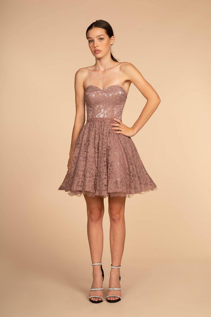 Strapless Sweetheart Lace Short Dress - The Dress Outlet Elizabeth K