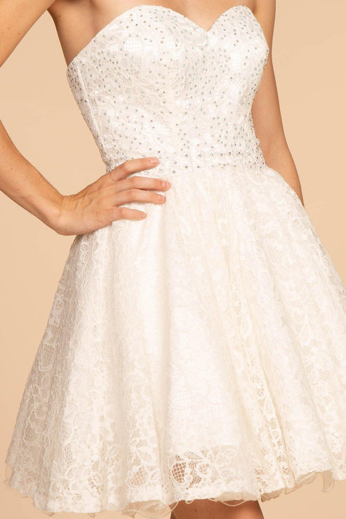 Navy Strapless Sweetheart Lace Short Graduation Dress for $135.99 – The ...