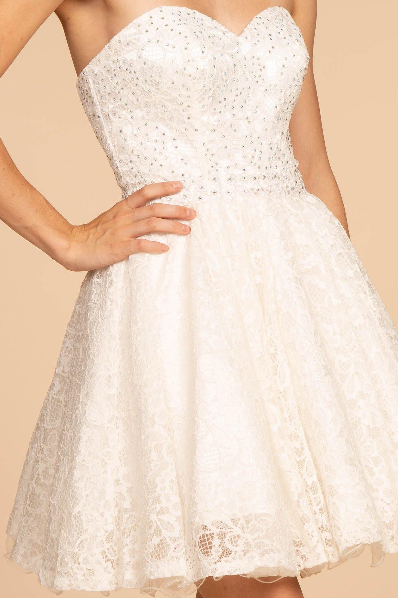 Off White L Strapless Sweetheart Lace Short Graduation Dress Sale