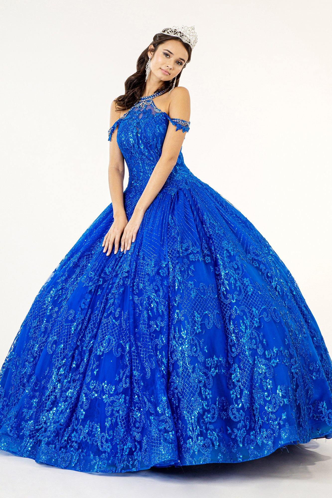 Buy Off Shoulder Royal Blue Evening Dresses with 3D Floral Lace Ball Gown  Quinceanera Dresses JS491 Online – jolilis
