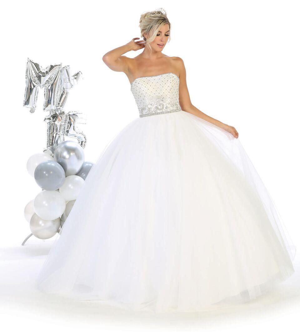 Sweet 16 Long Strapless Quinceanera Dress - The Dress Outlet May Queen
