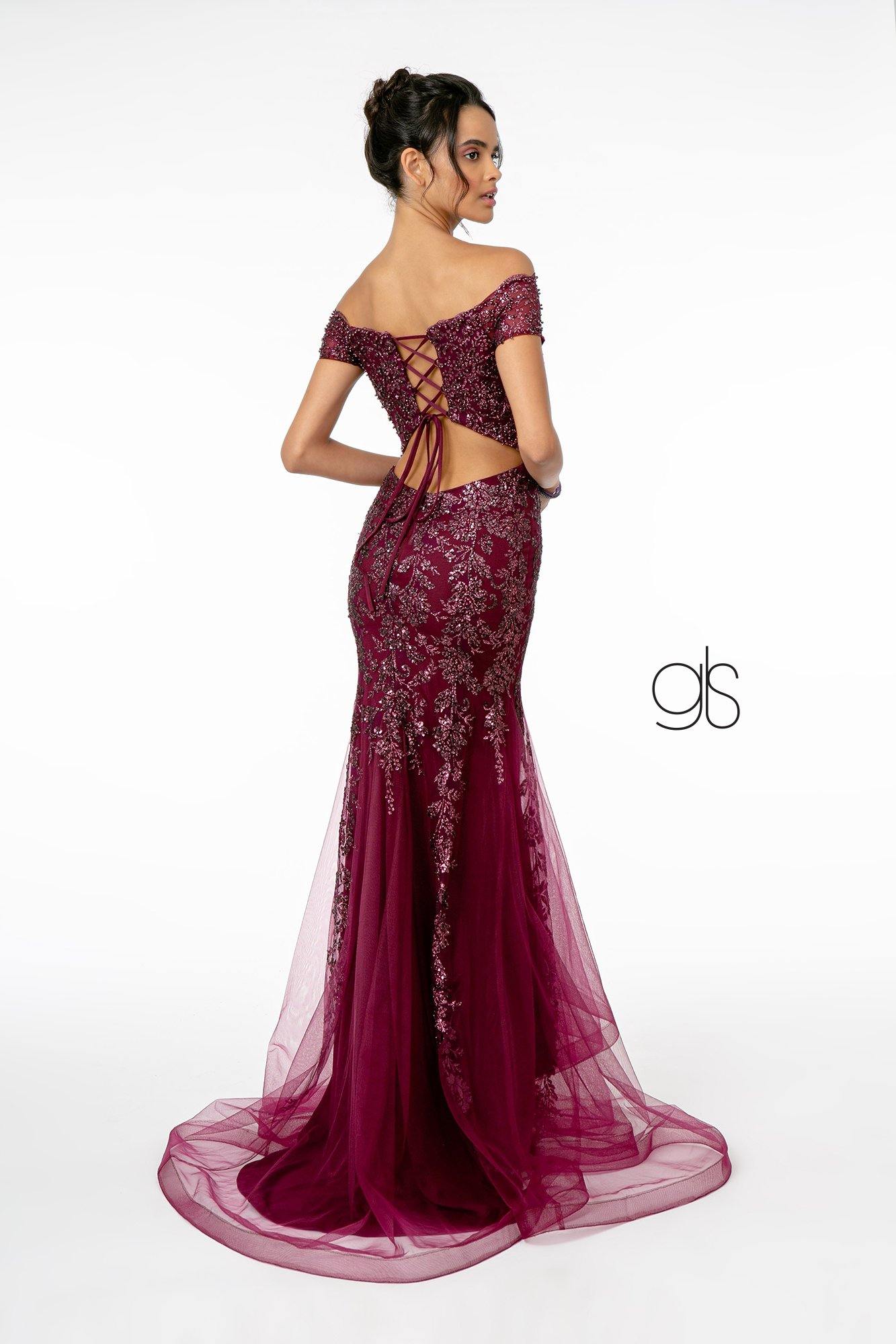 Sweetheart Neckline Glitter Mesh Long Prom Dress - The Dress Outlet Elizabeth K