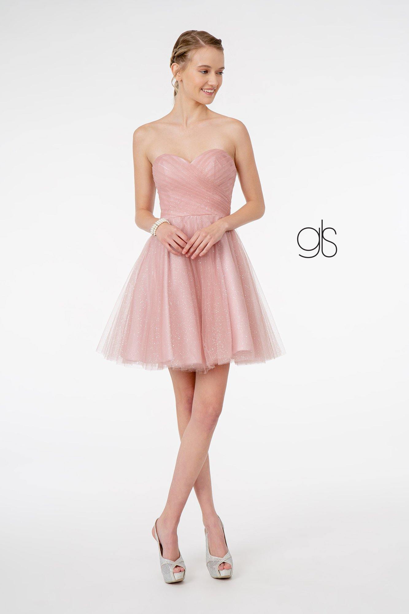 Sweetheart Neckline Multi-Layered Glitter Mesh Short Dress
