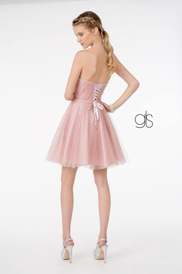 Juliet 861 Floral Embroidered Glitter Mesh Short A-Line Dress
