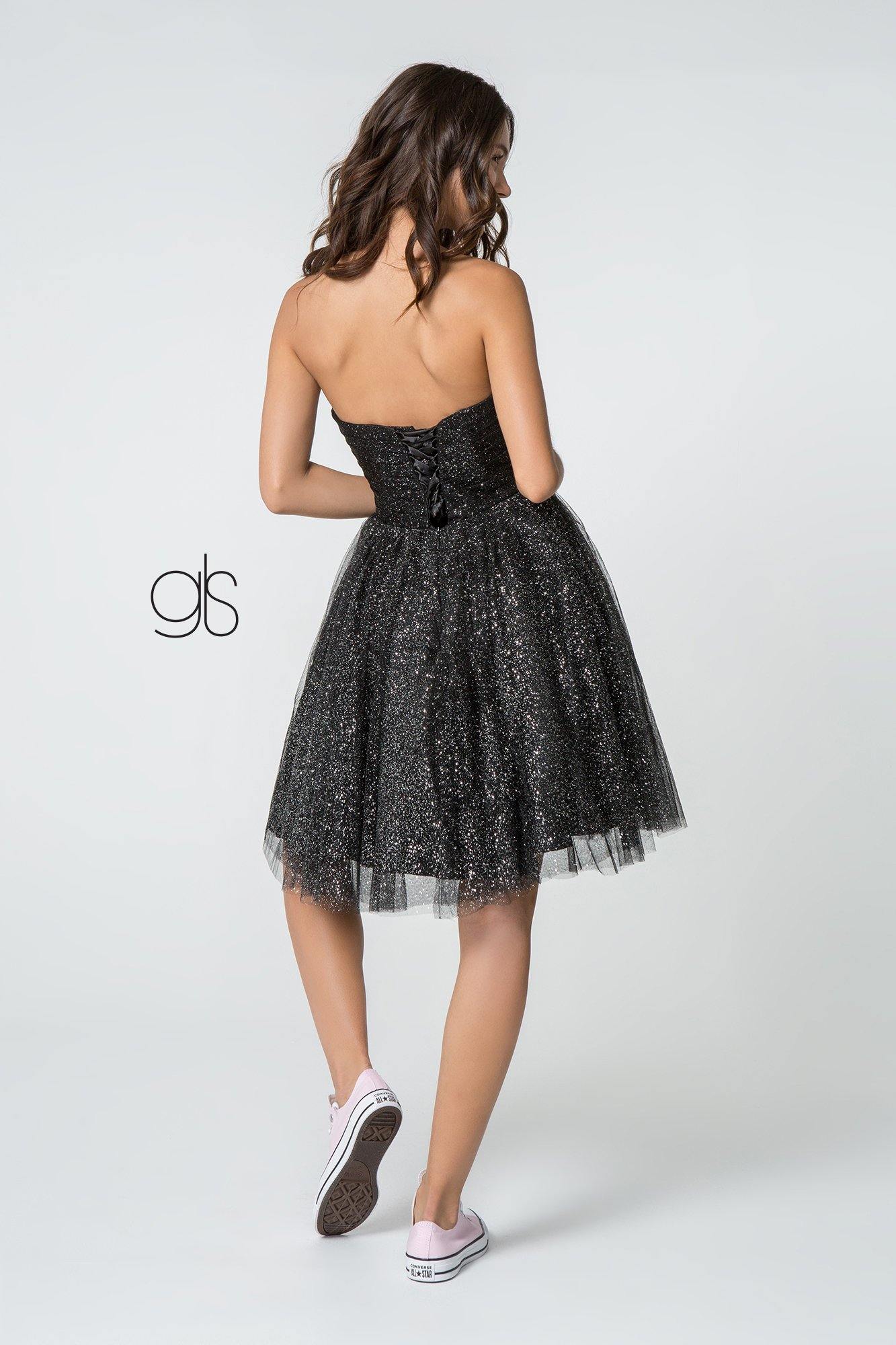 Sweetheart Neckline Multi-Layered Glitter Mesh Short Dress