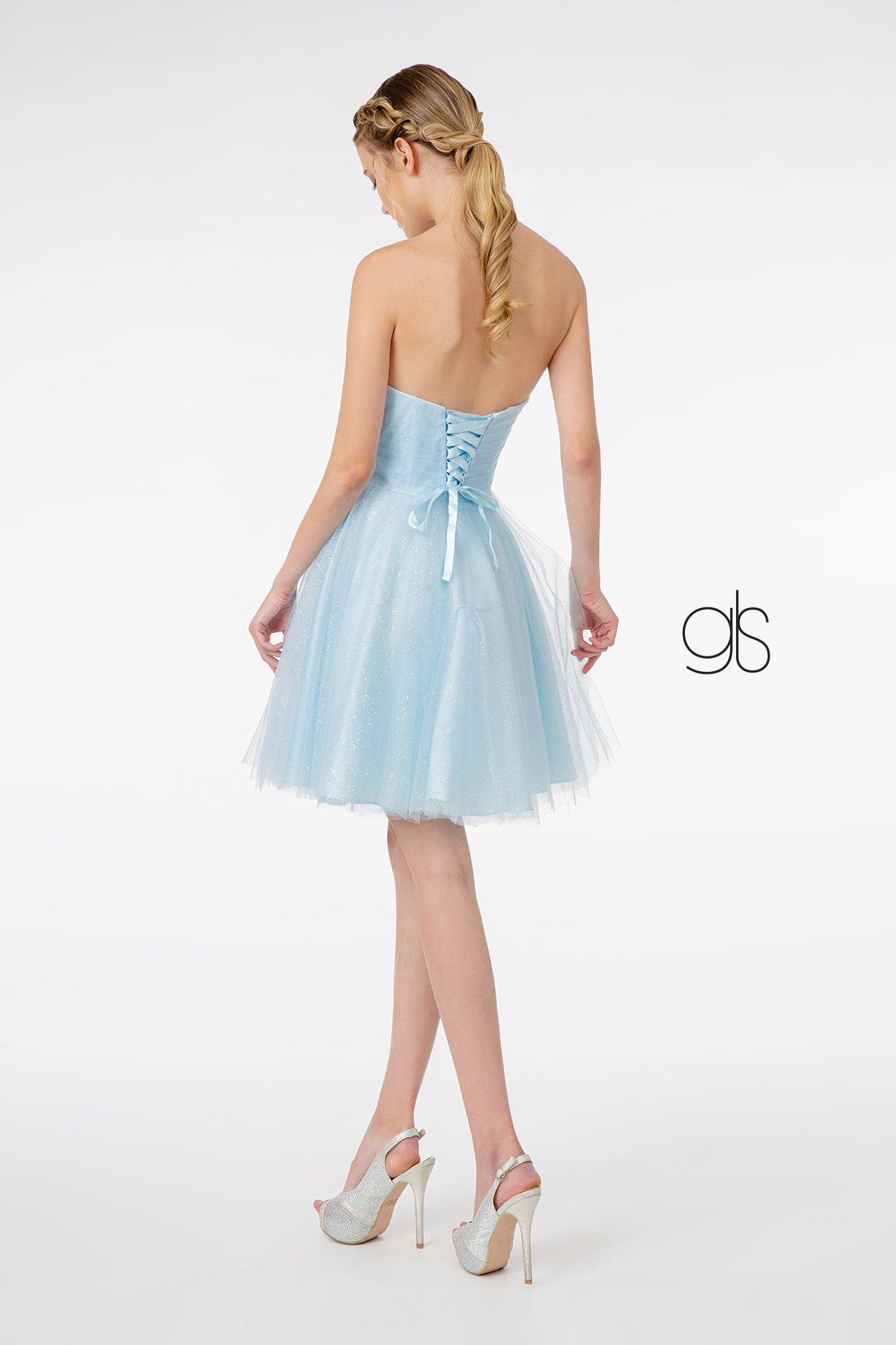 Sweetheart Neckline Multi-Layered Glitter Mesh Short Dress