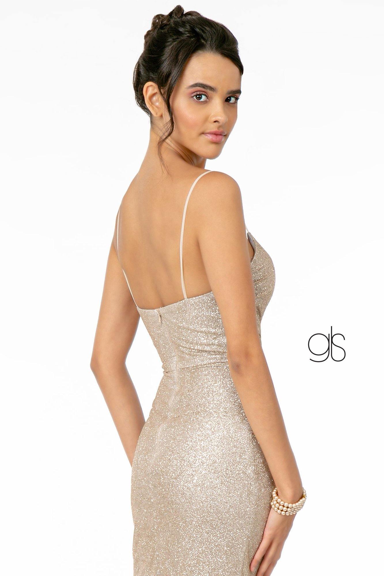 Sweetheart Ruched Glitter Mesh Long Dress