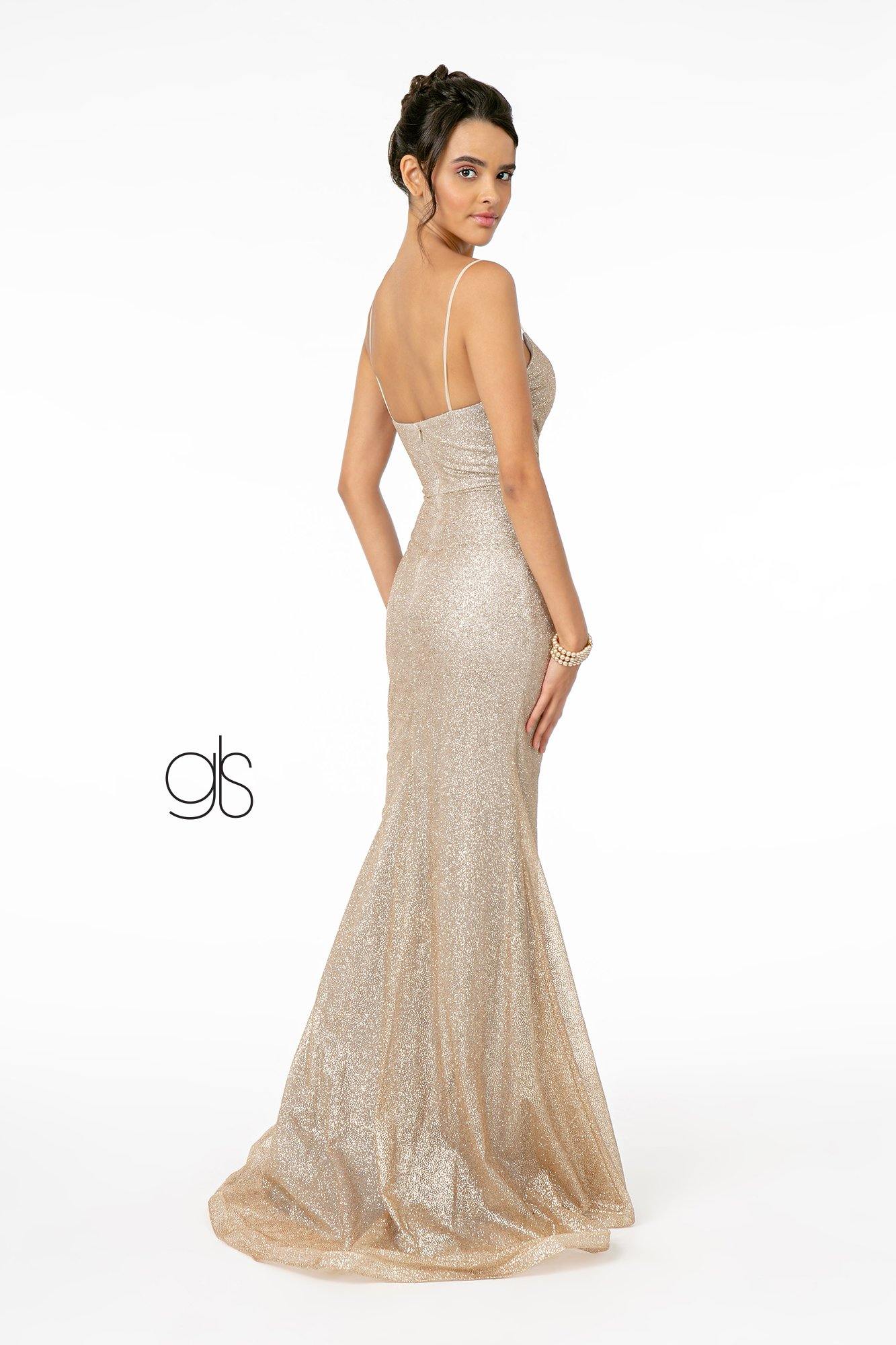Sweetheart Ruched Glitter Mesh Long Dress