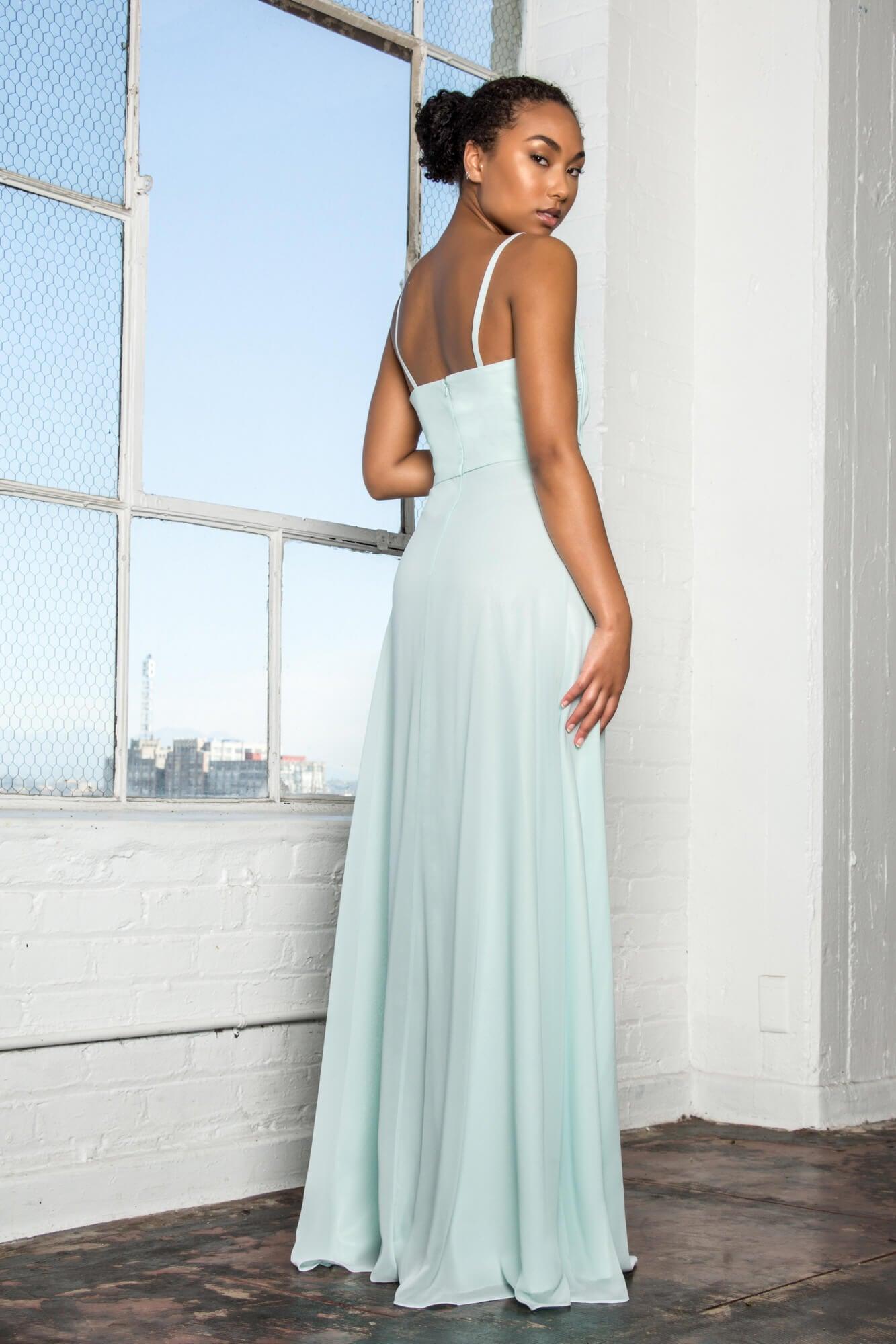 Stunning Sweetheart Neck Spaghetti Straps Chiffon Dresses with Slit Dark Green main image 1