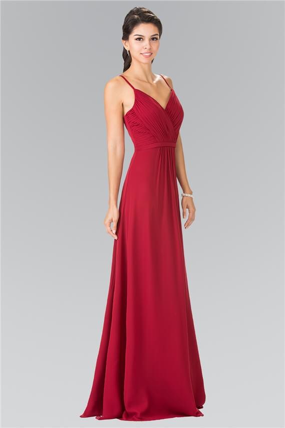 Long Spaghetti Strap Chiffon Gown Scoop Neck High Slit Papaya