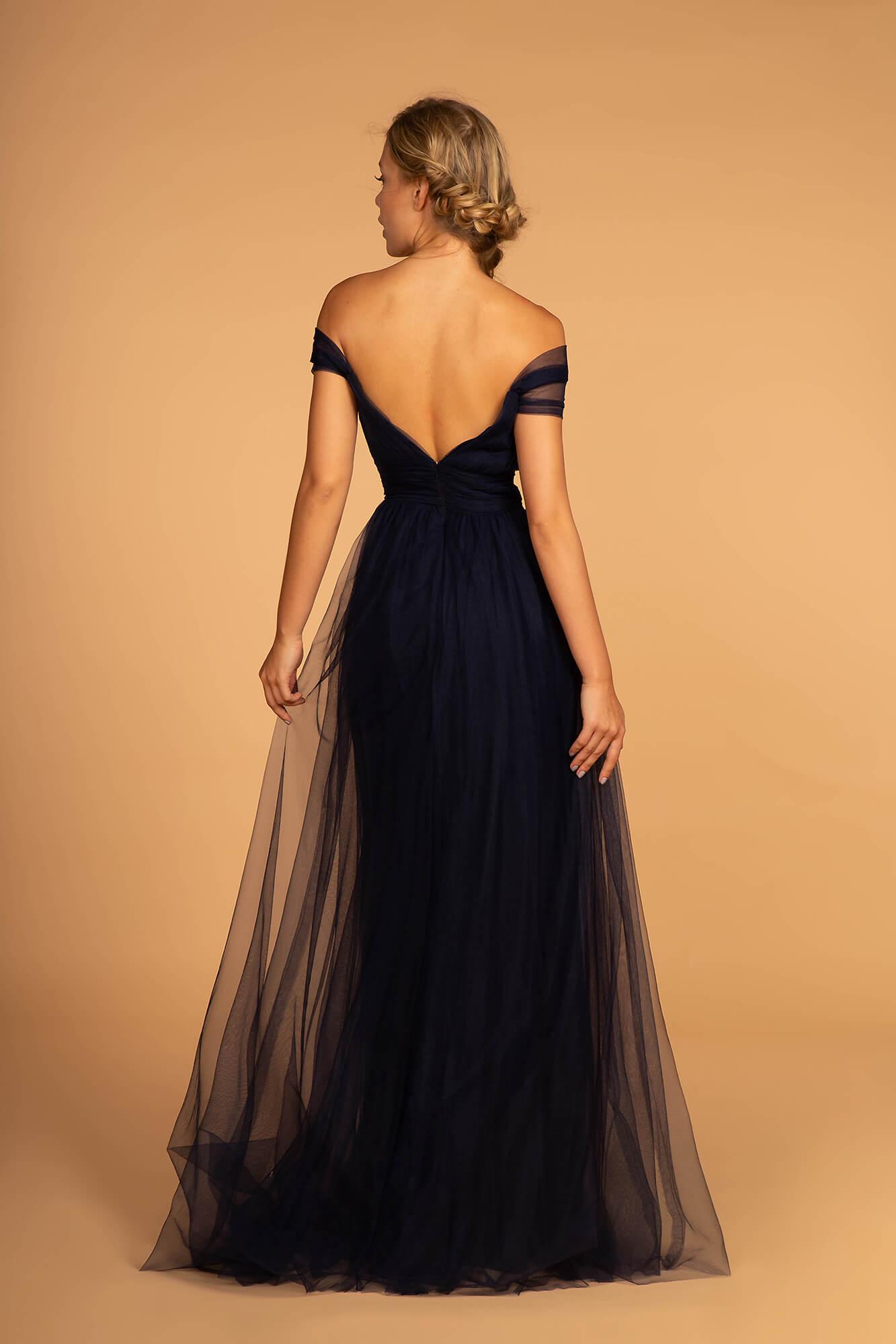 GLS Sweethearted Mauve Off-Shoulder Long Bridesmaid Dress - Formal Tulle Gown