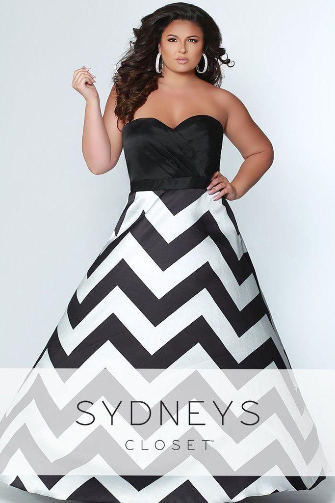 Sydneys Closet Long Chevron Print A-Line Skirt Plus Size Prom Dress - The Dress Outlet Sydneys Closet