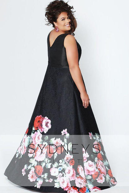 Sydneys Closet Long Deep V Formal Plus Size Prom Dress - The Dress Outlet Sydneys Closet
