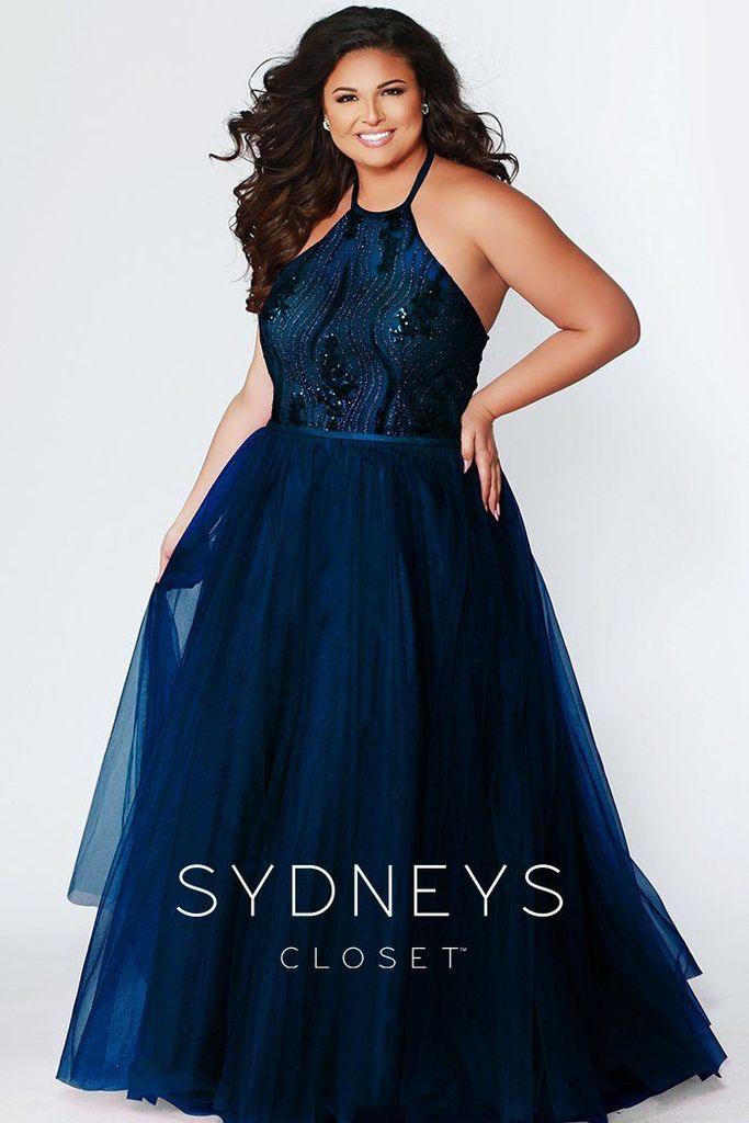 Sydneys Closet Long Halter Neck Plus Size Prom Dress - The Dress Outlet Sydneys Closet
