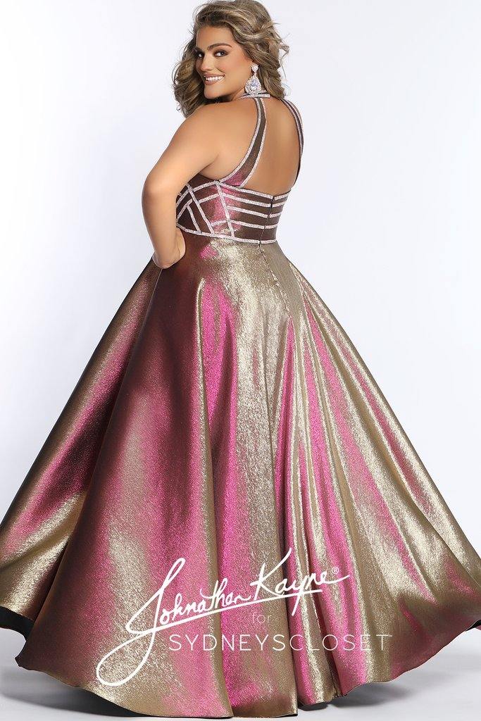 Sydneys Closet Long Metallic Prom Plus Size Dress