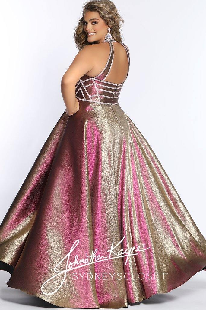 Sydneys Closet Long Metallic Prom Plus Size Dress - The Dress Outlet