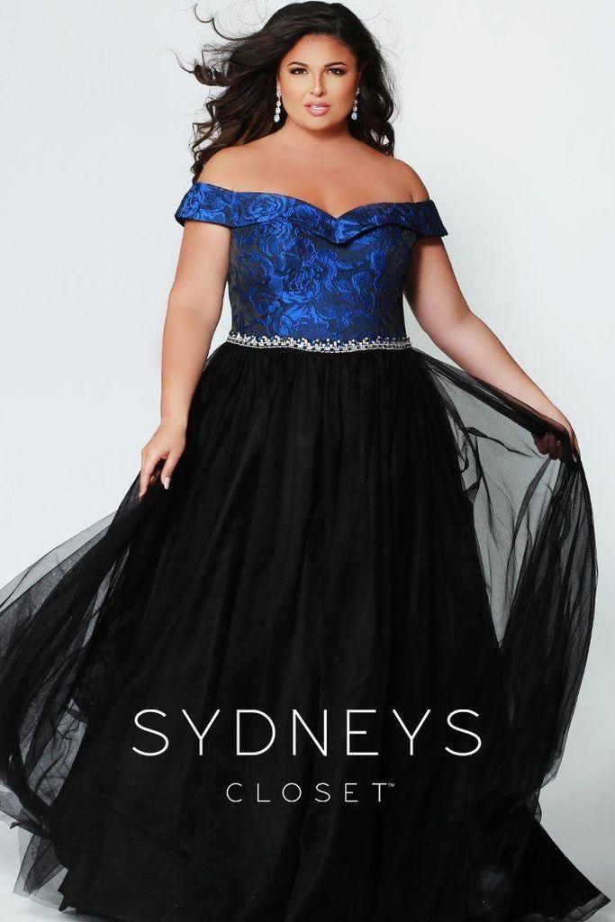 Sydneys Closet Long Off The Shoulder Tulle Skirt Plus Size Formal Prom Dress - The Dress Outlet Sydneys Closet