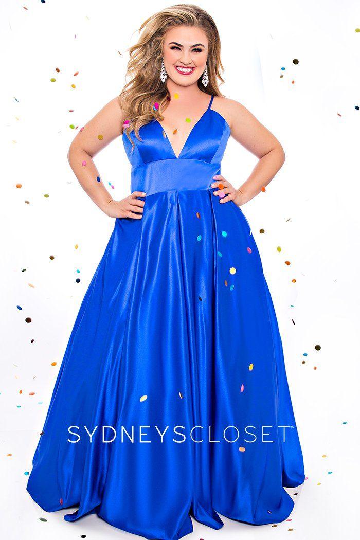 Sydneys Closet Long Plus Size Satin Prom Dress - The Dress Outlet